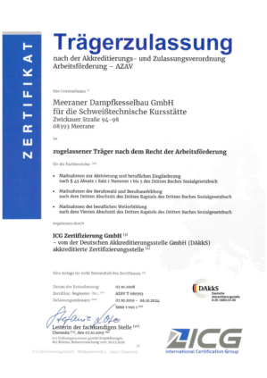Die Meeraner - MDKB - Meeraner Dampfkesselbau - Zertifikat Traegerzulassung