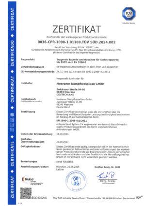 TÜV SÜD Industrie Service GmbH | Zertifikat | EN 1090-1:2009+A1:2011 | PNG